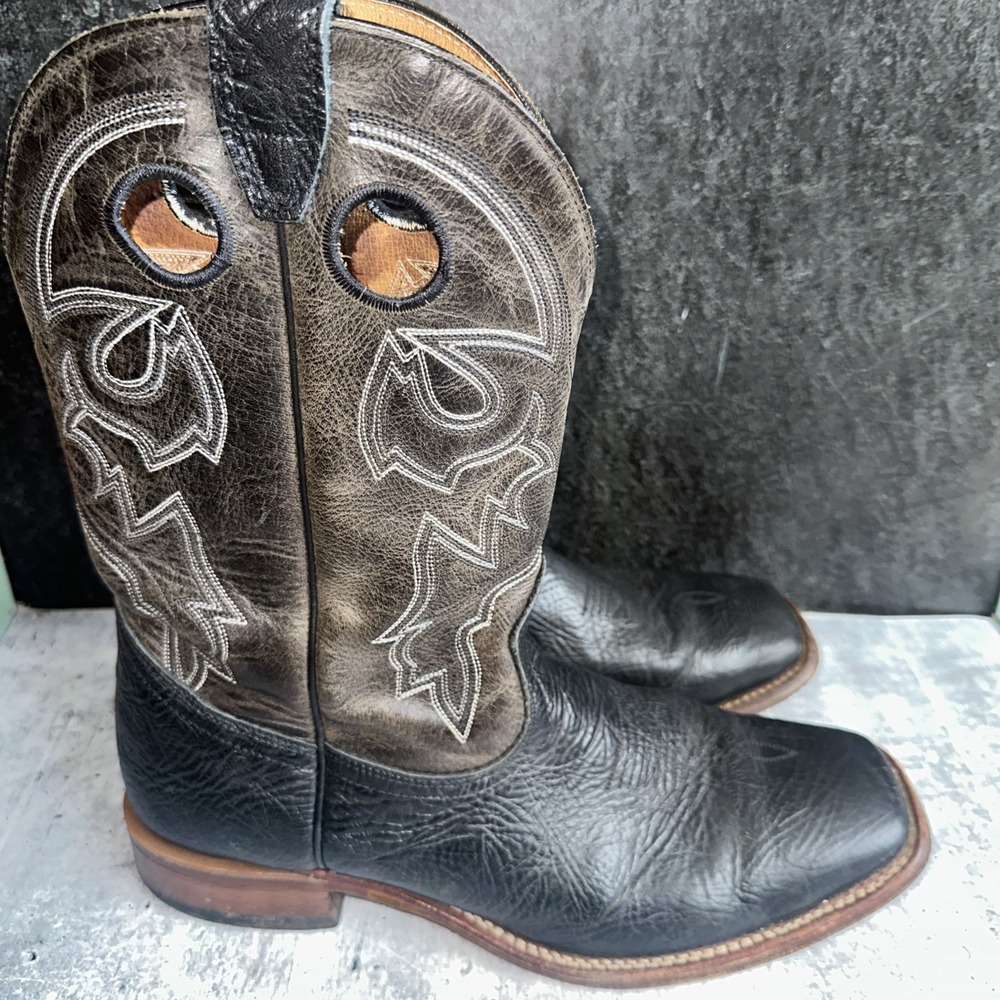 Boulet Taurus Black Taupe Leather Hand Crafted Roper Western Boots 9033 Sz 11.5